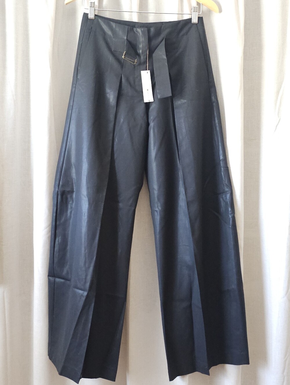 Rozae Nichols Black Wide-Leg Pants with Belted Detail | Size 4